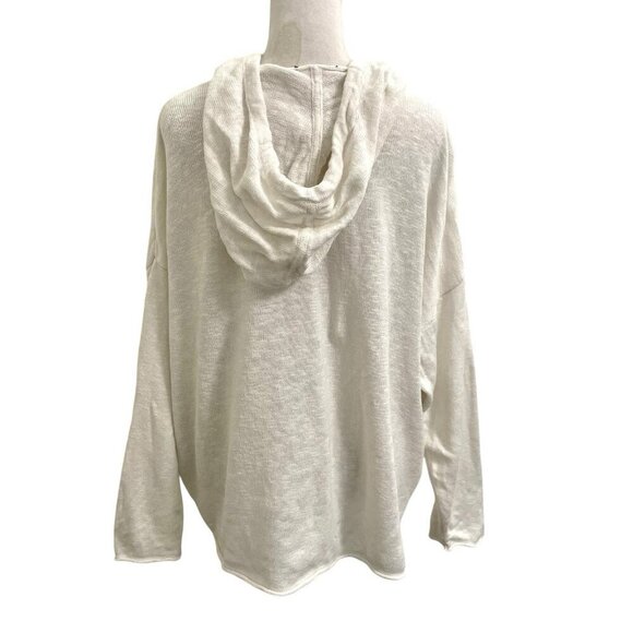 Eileen Fisher Linen Blend Slub Knit Hoodie Sweater Rolled Hem White size 1X - Picture 3 of 5